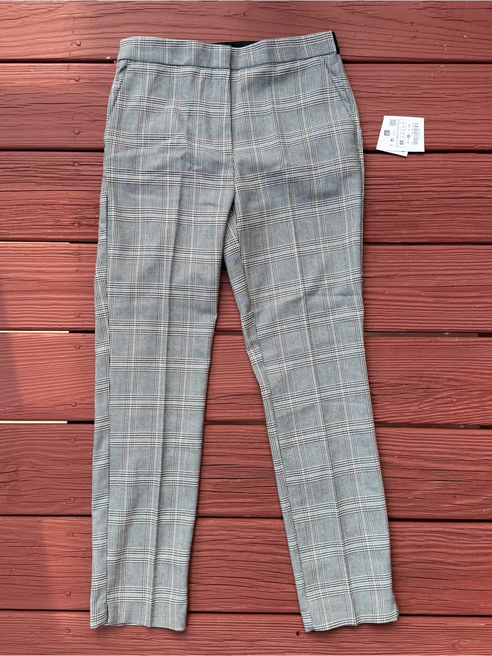 Zara Gray and Black Plaid Straight-Leg Pants